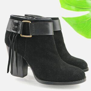 Kensie Womens Massey Boots Size 7.5 Black Suede Leather Stap Block Heel Booties